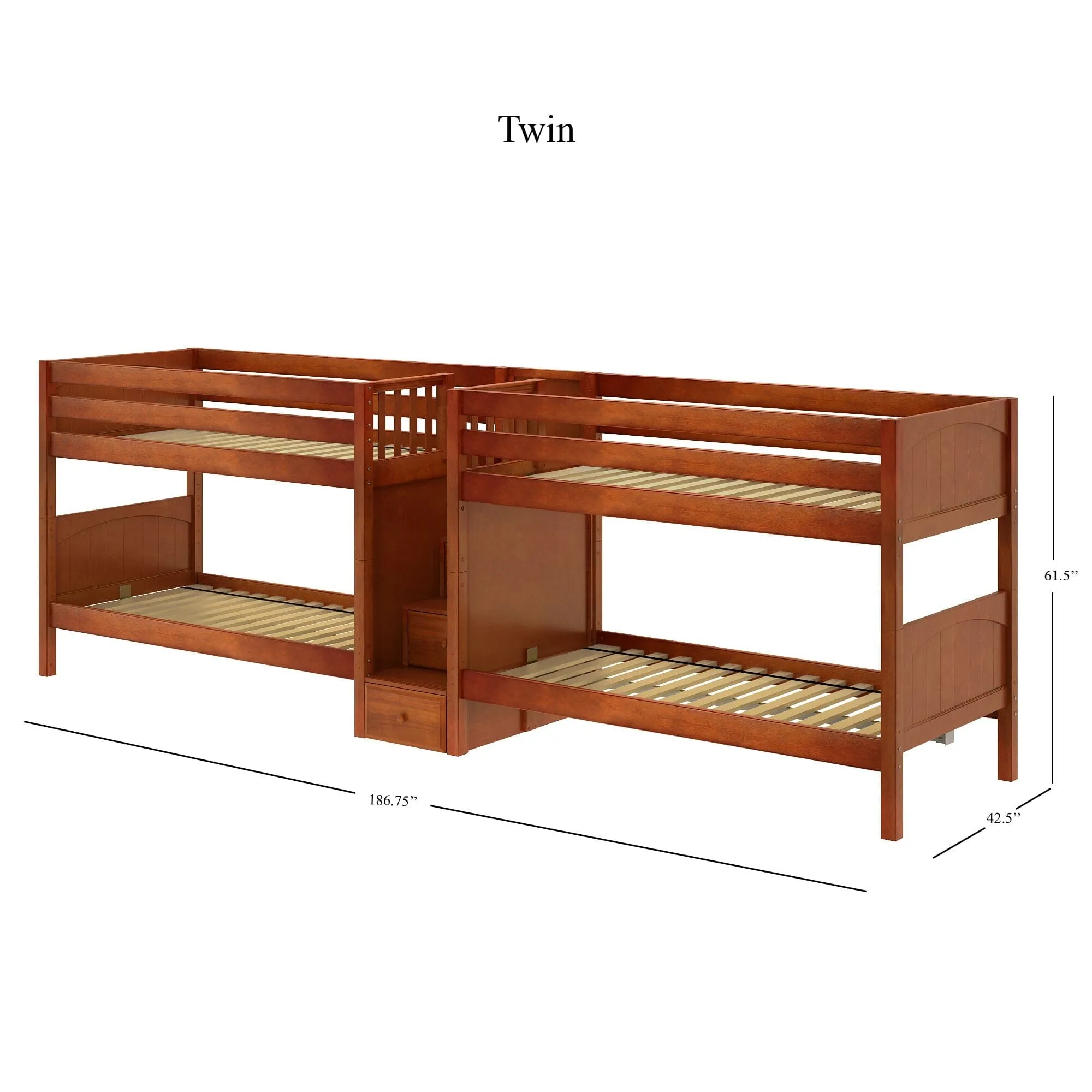 Twin XL Quad Bunk with Stairs in Middle