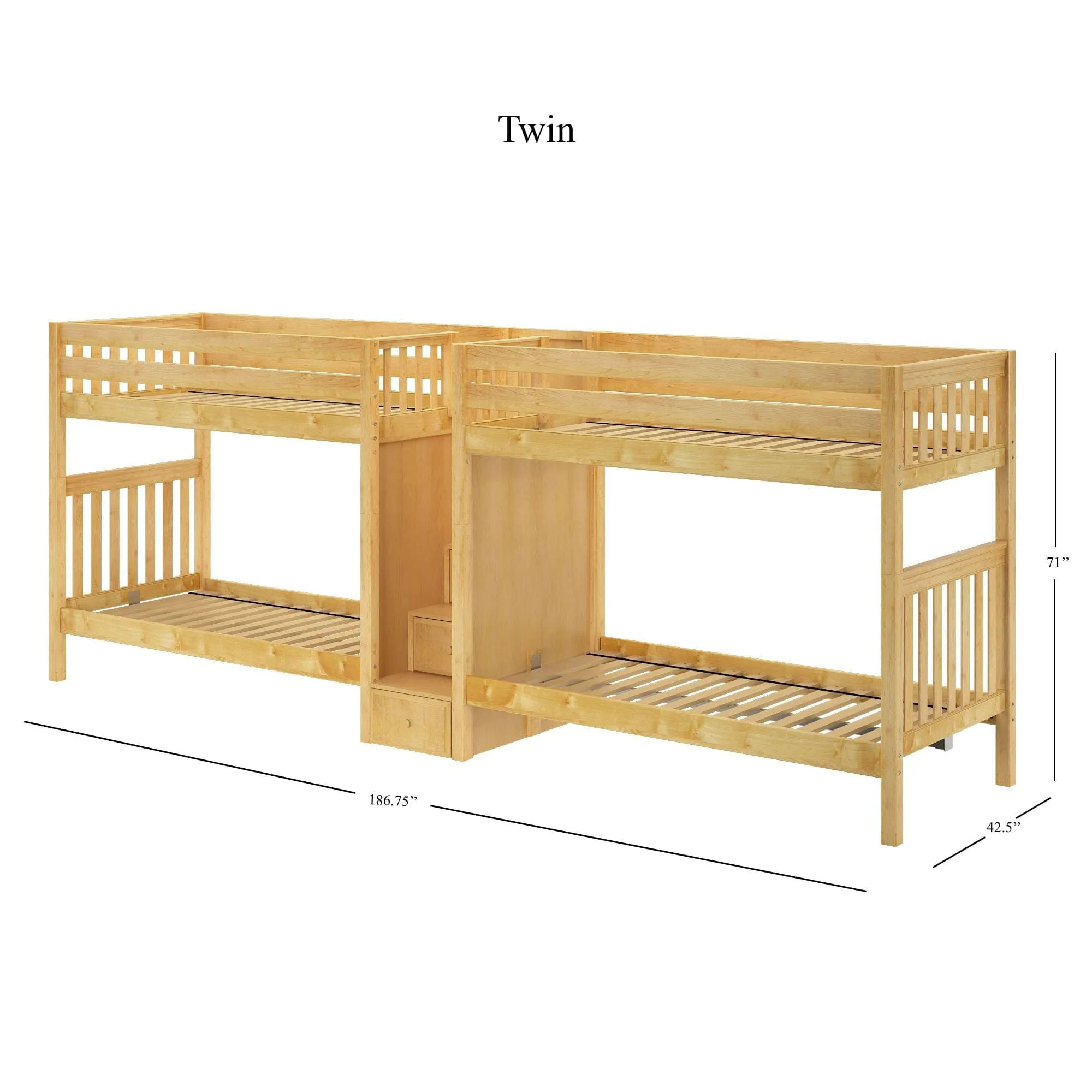 Twin XL Quad Bunk with Stairs in Middle