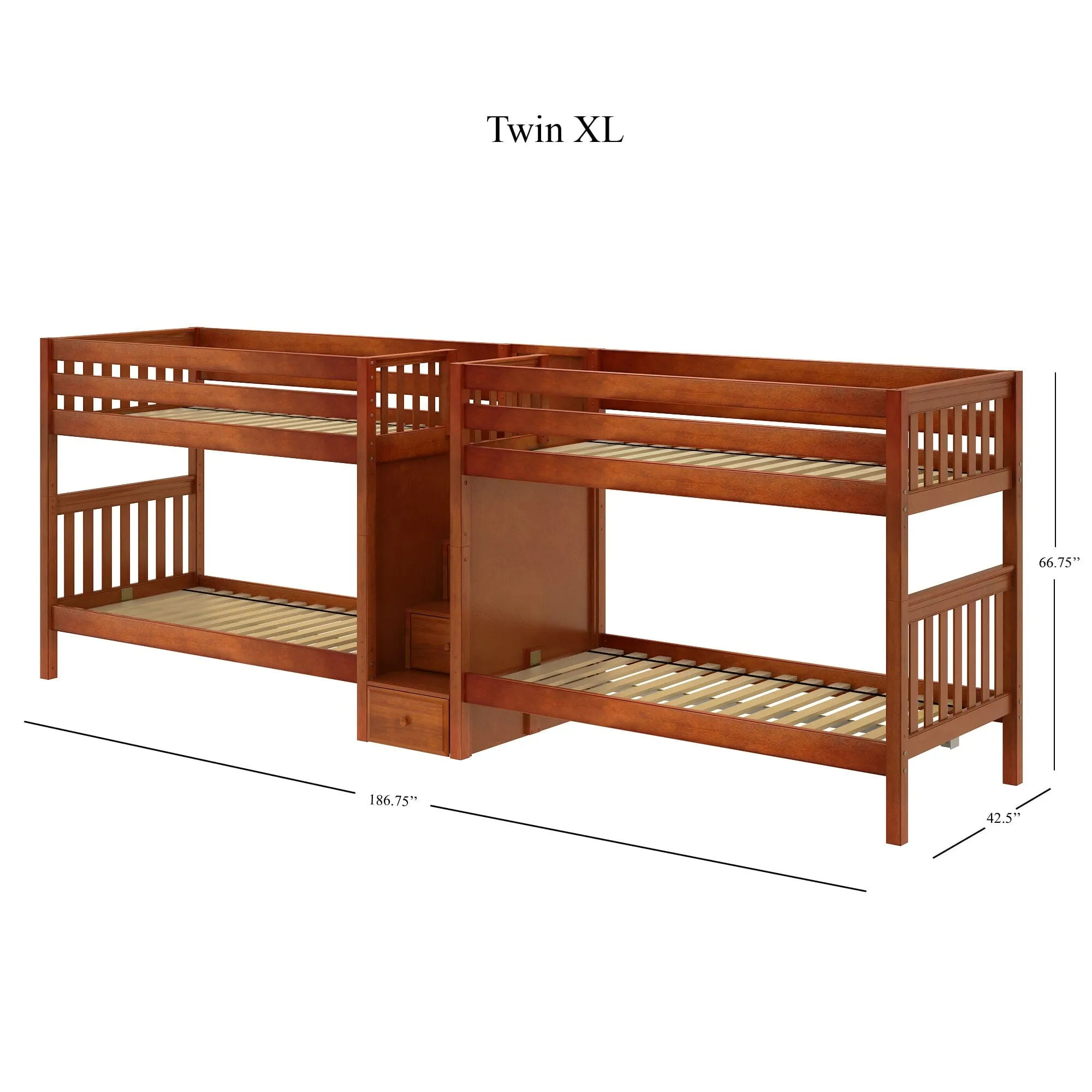 Twin XL Quad Bunk with Stairs in Middle