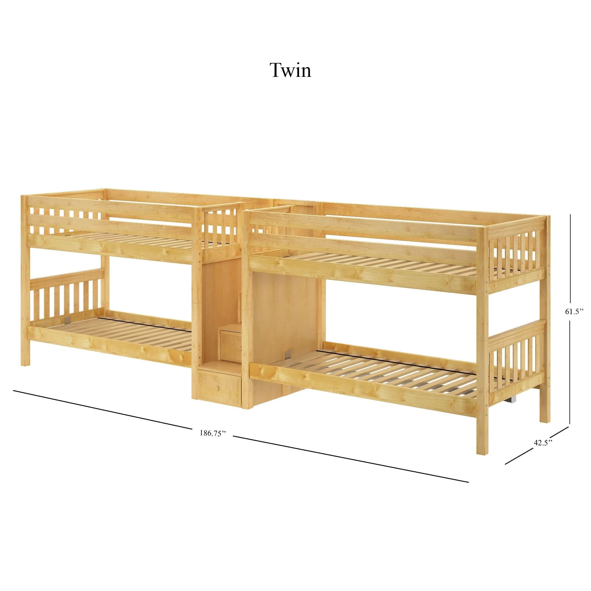 Twin XL Quad Bunk with Stairs in Middle