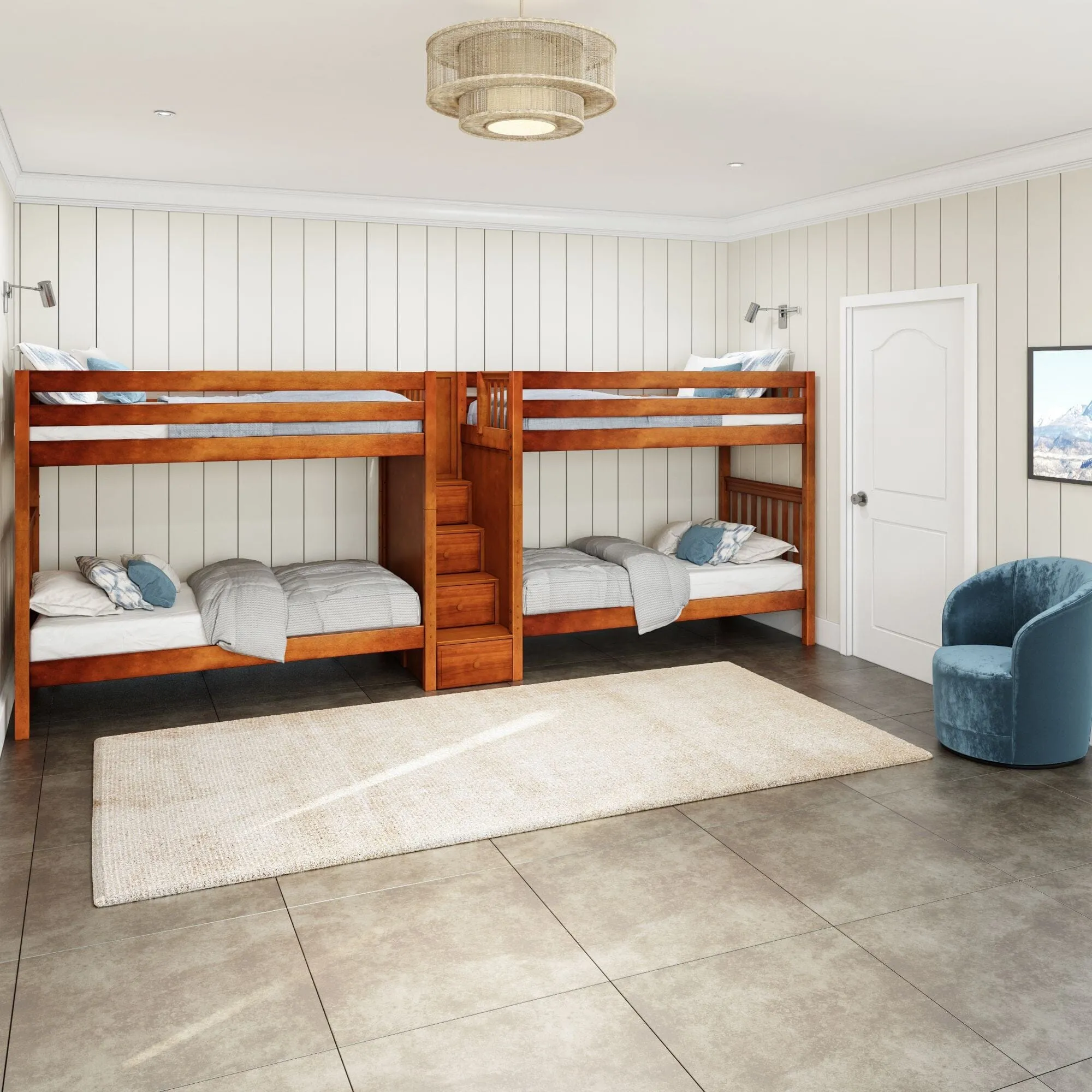 Twin XL Quad Bunk with Stairs in Middle