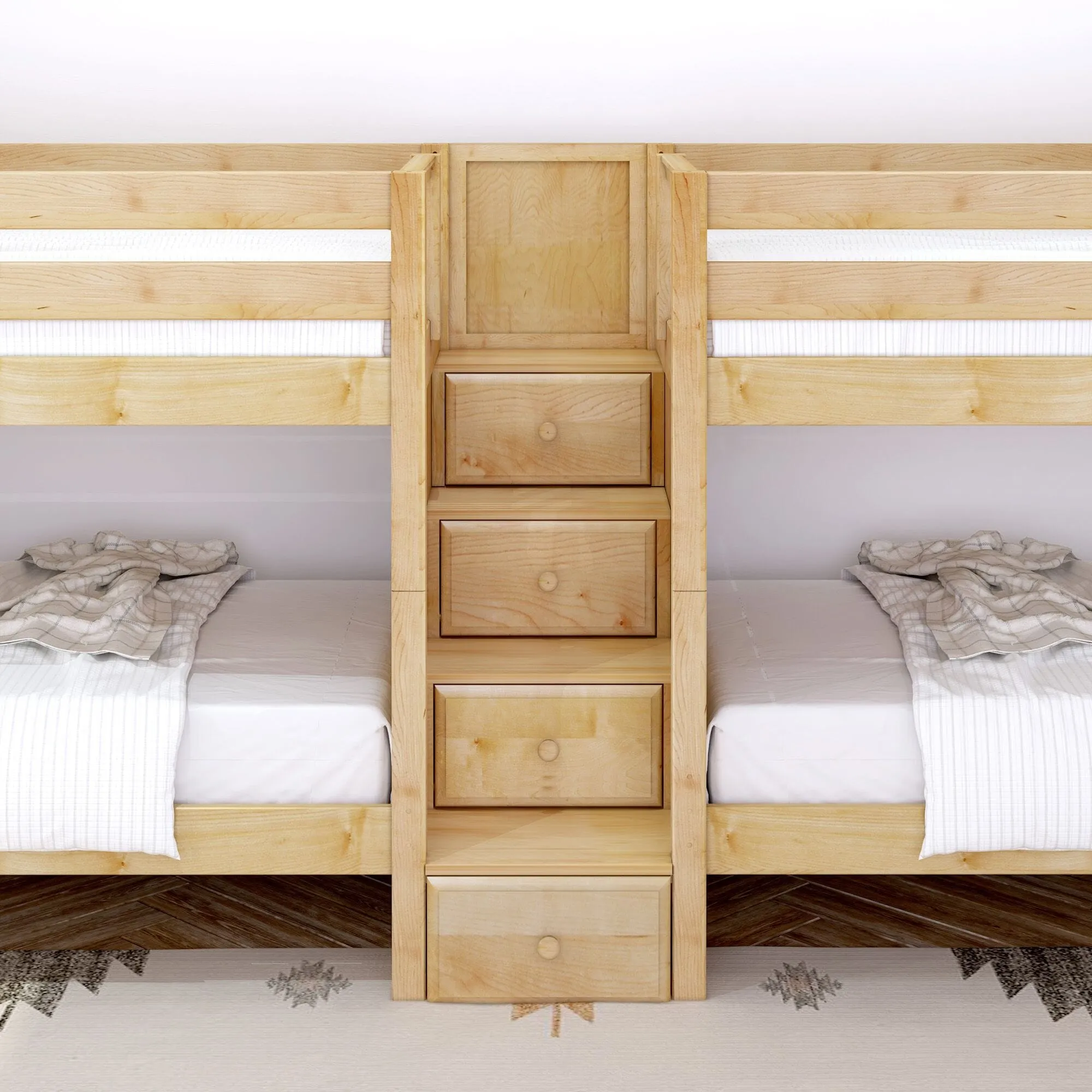 Twin XL Quad Bunk with Stairs in Middle