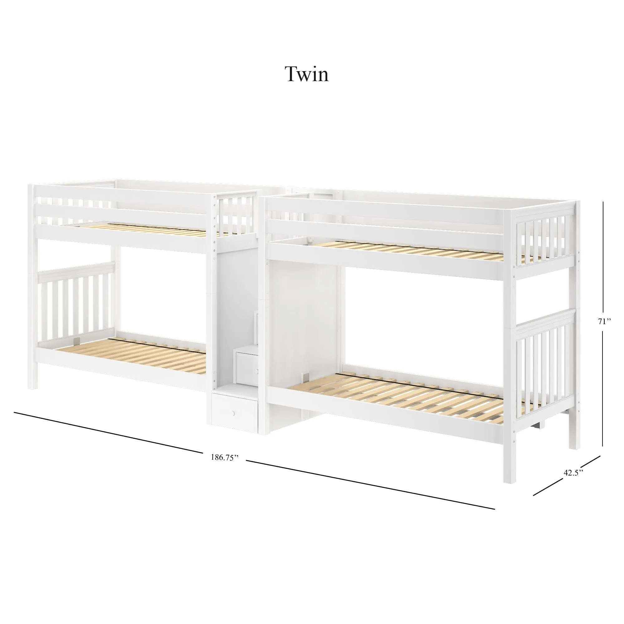 Twin XL Quad Bunk with Stairs in Middle
