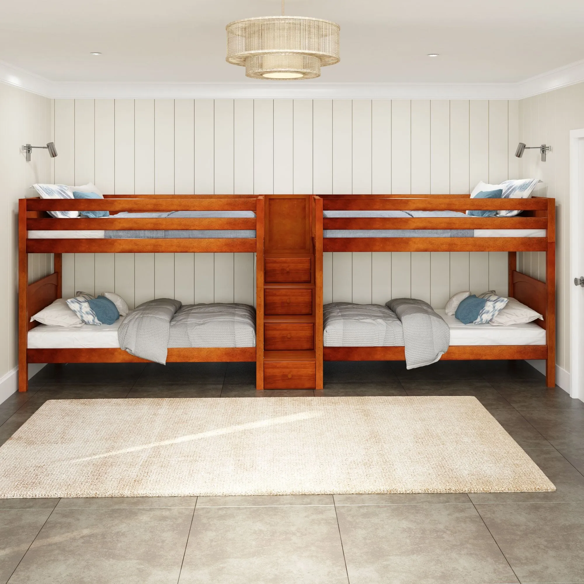 Twin XL Quad Bunk with Stairs in Middle