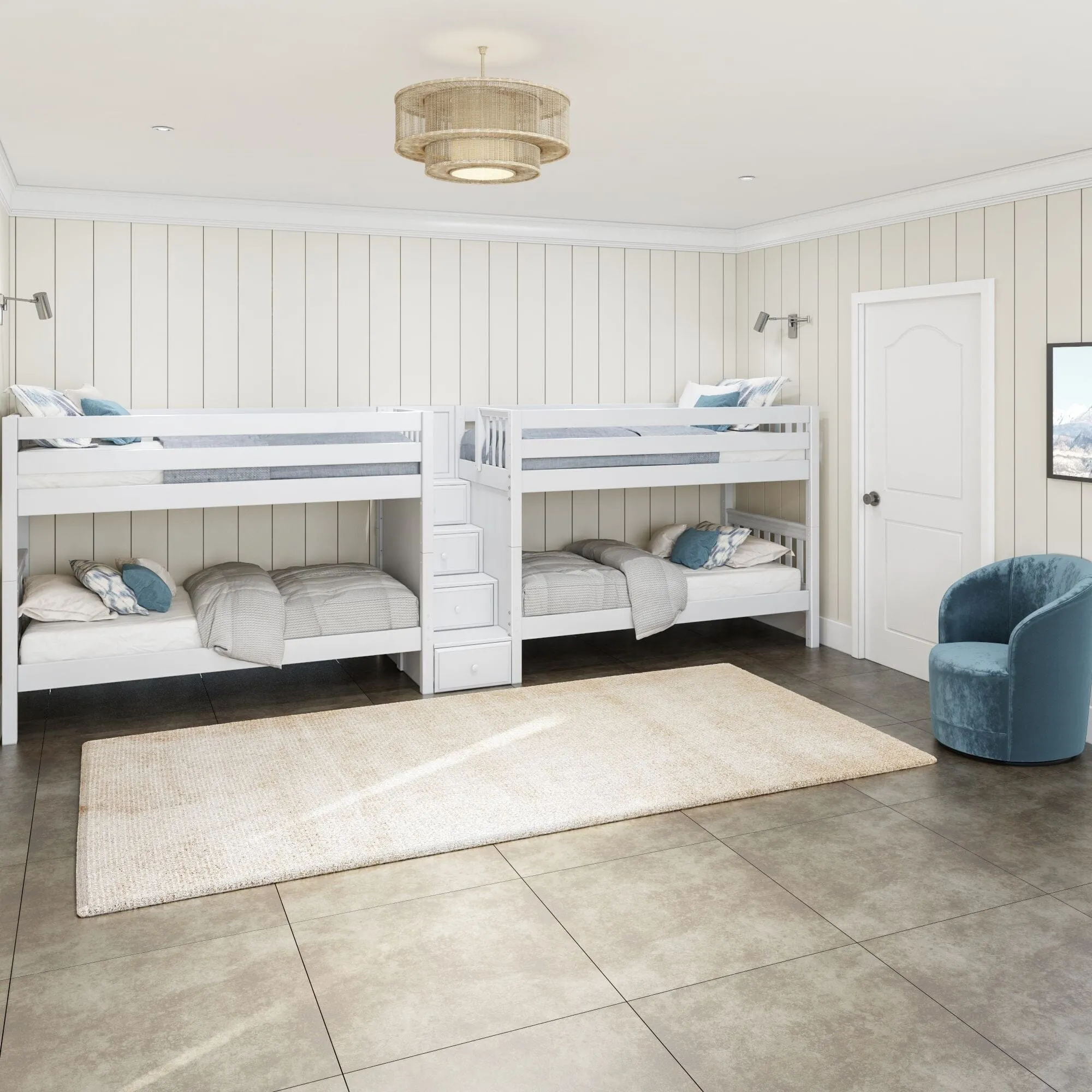 Twin XL Quad Bunk with Stairs in Middle