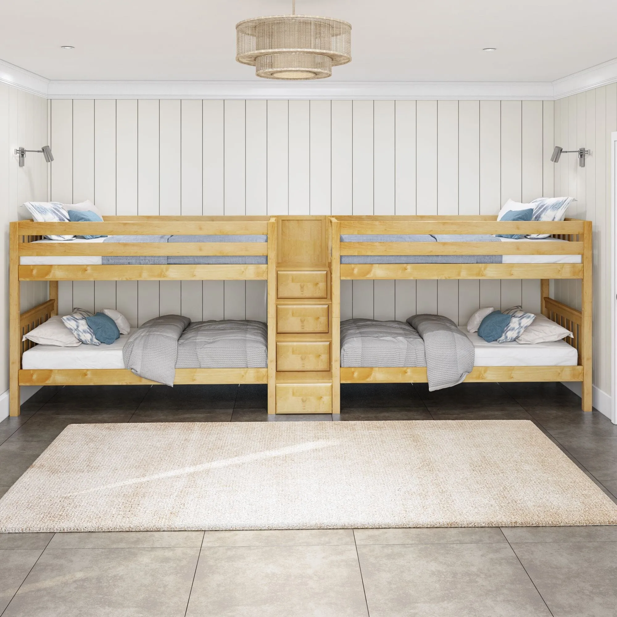 Twin XL Quad Bunk with Stairs in Middle
