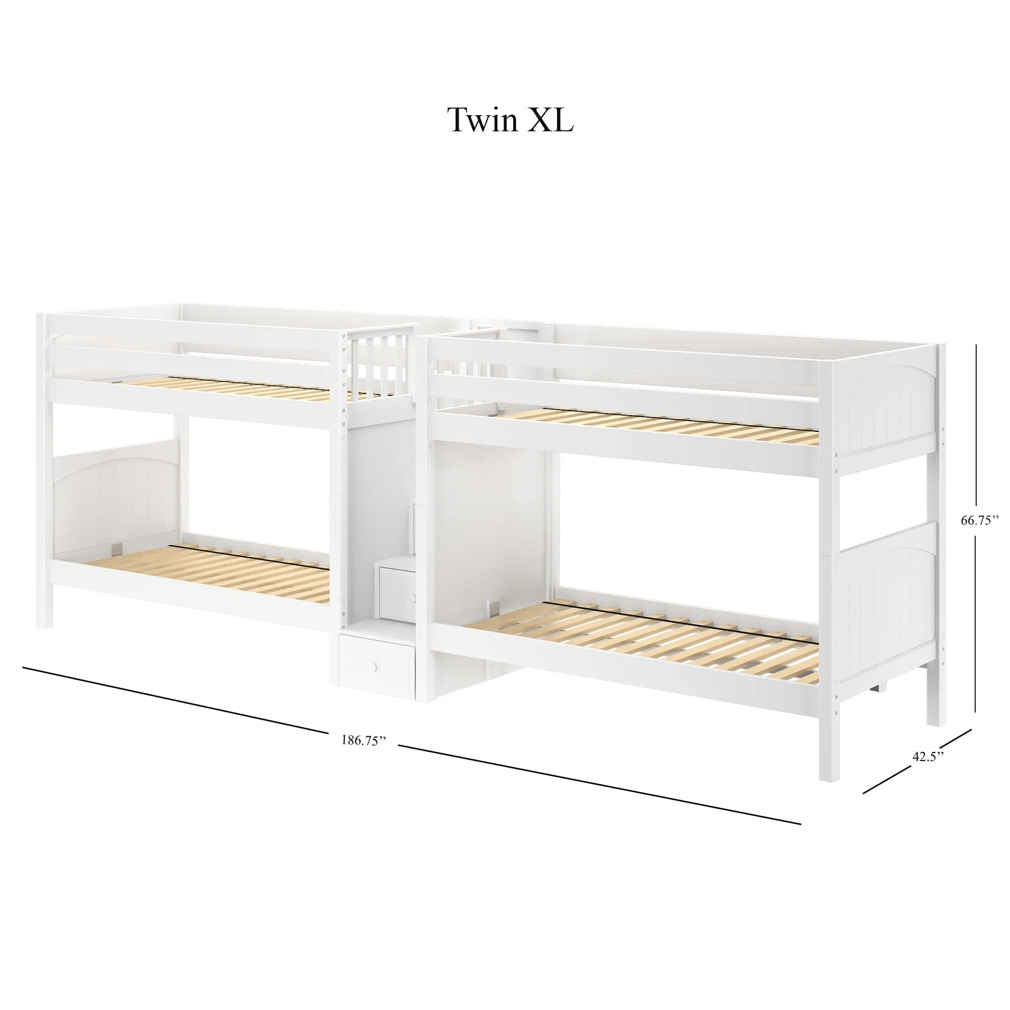 Twin XL Quad Bunk with Stairs in Middle