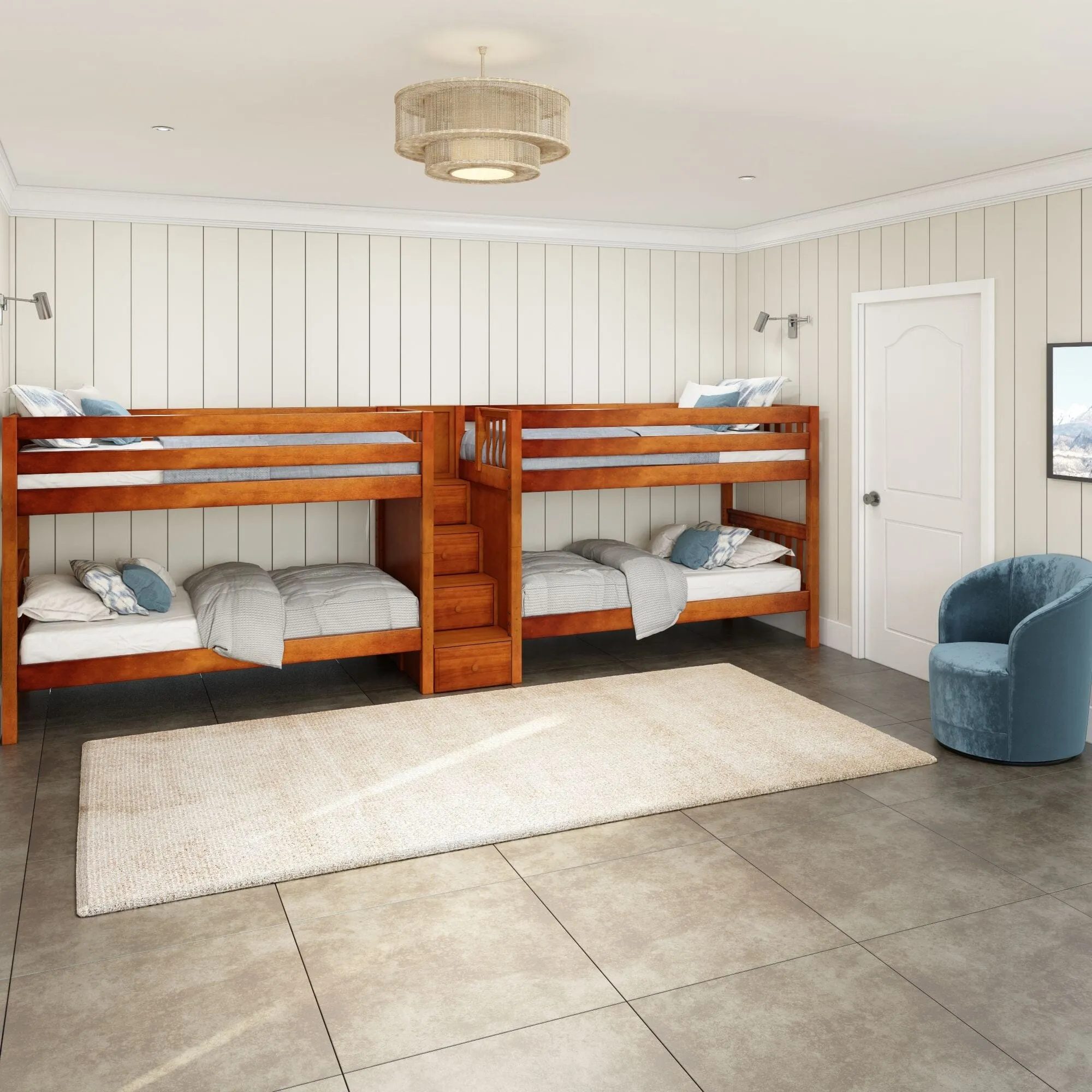Twin XL Quad Bunk with Stairs in Middle