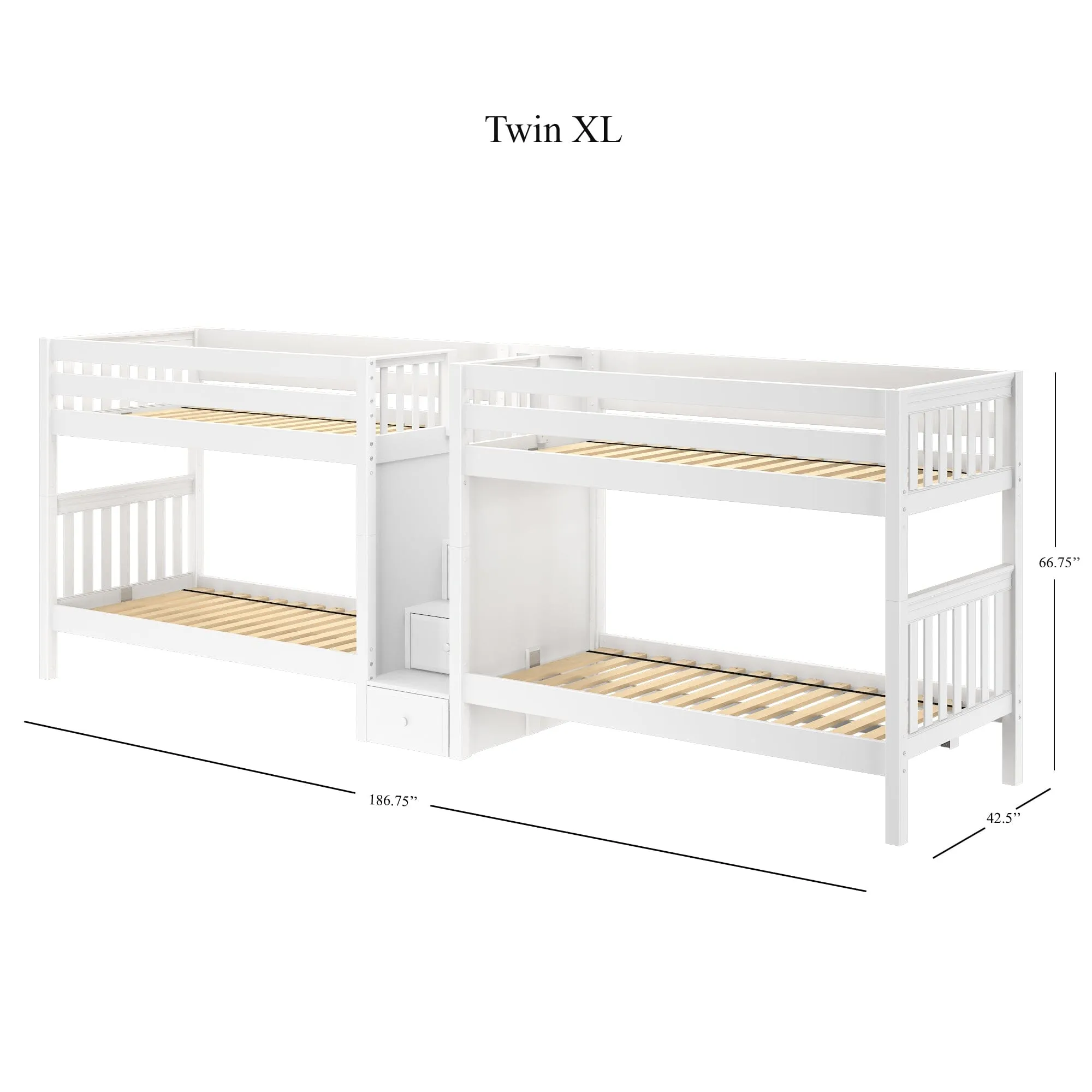 Twin XL Quad Bunk with Stairs in Middle