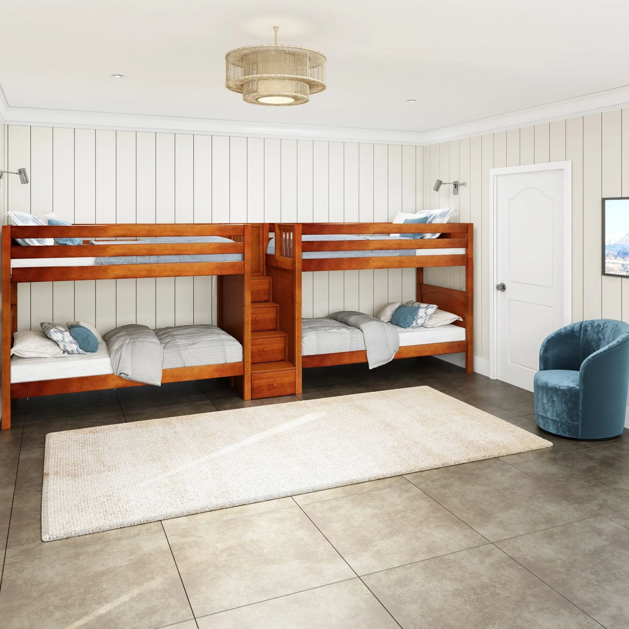 Twin XL Quad Bunk with Stairs in Middle