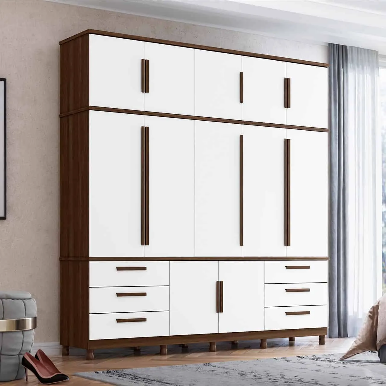 Wardrobe Titan   Mirror Cedro/White